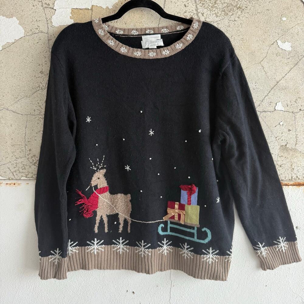 Christmas Sweater Embroidered Reindeer Holiday Knit Womens XL Ugly Christmas NWT